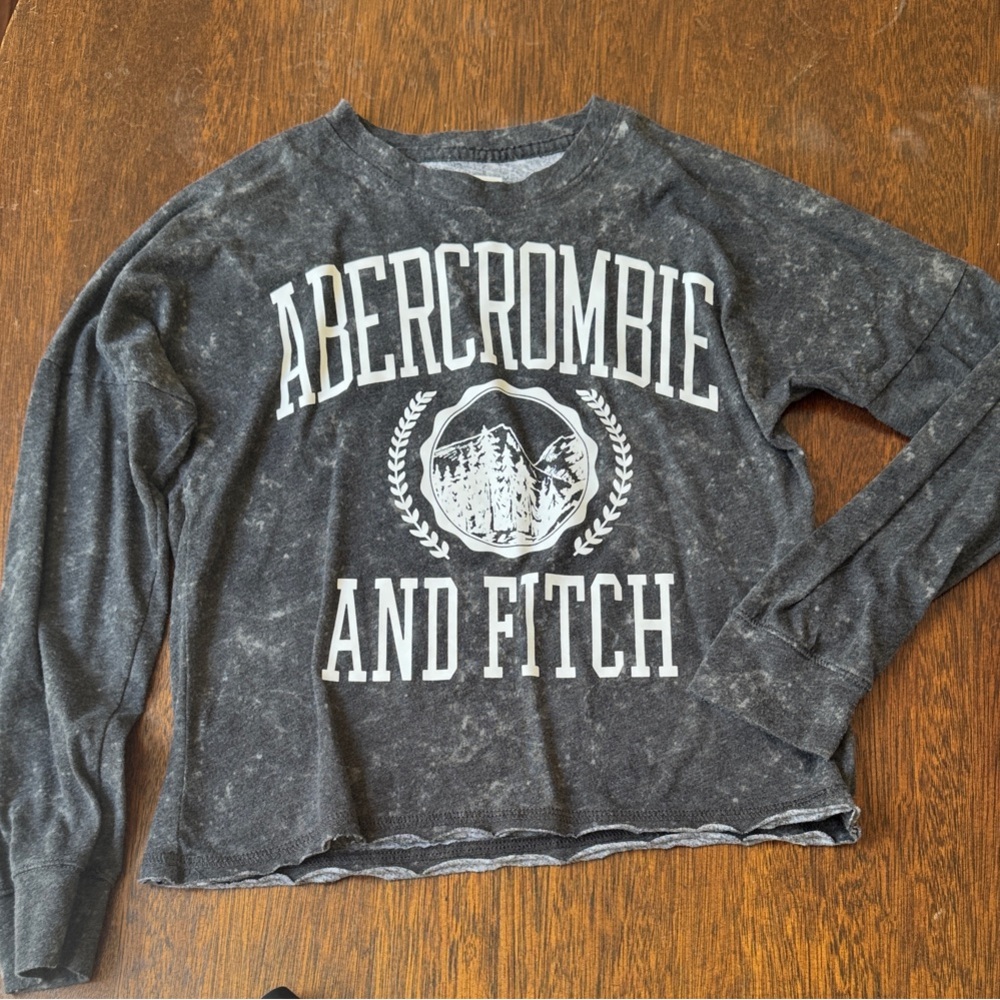 Abercrombie & Fitch Black Mineral-Wash Logo Long Sleeve